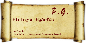 Piringer Gyárfás névjegykártya